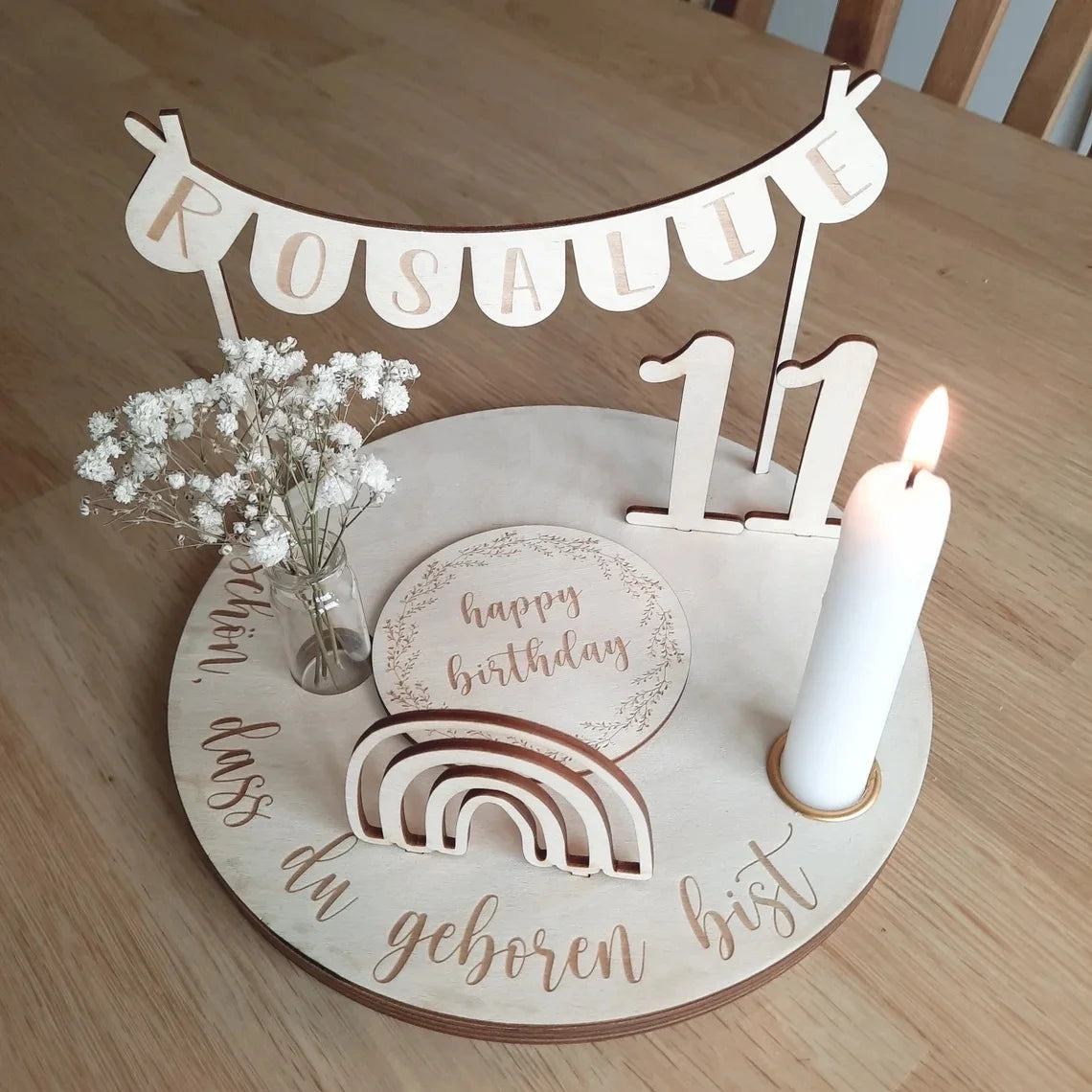 DIY Birthday Wreath Table Decoration Set Pennant Birthday Plate Personalized Birthday Plate with Vase Candle Plate