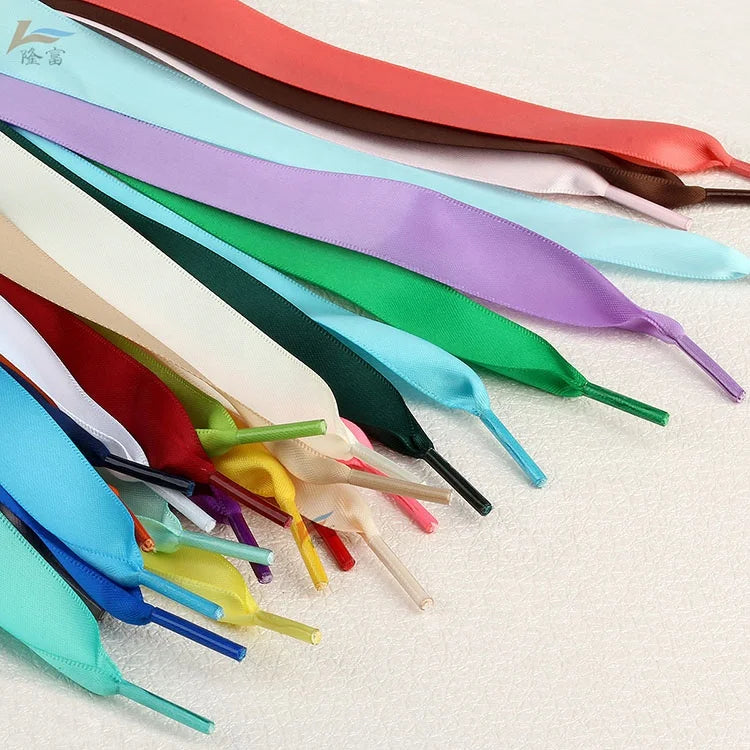 Fashion Custom Multi Colors Flat 2cm Wide Ribbon Satin Shoelaces for Girls