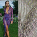 HY030 SS10 Crystal AB Rhinestones Mesh Fabric Sewing Elastic Trim Grey Silver Mesh Net for Dress