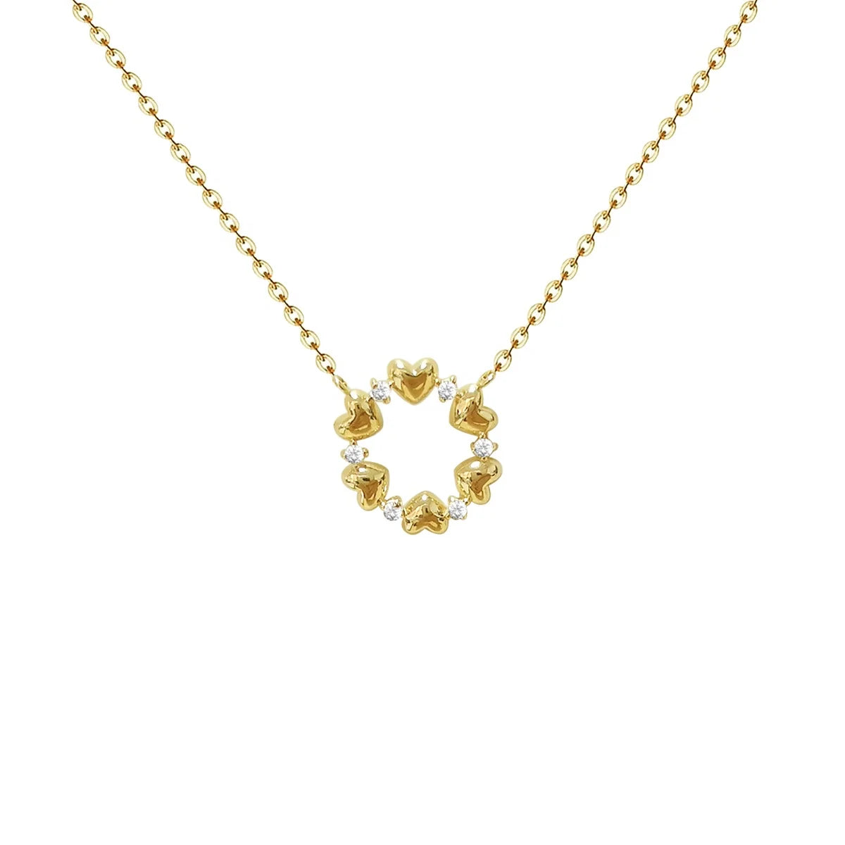 Dainty FineJewelry Necklace With Brilliant Cut Diamond Heart Circle Shape Necklace for Women in 18K Real Yellow Gold Necklace