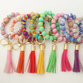 Silicone Keychain for Keys Tassel Wood Beads Bracelet Keyring for Women Multicolor Beads Keychain Fashion Keychain Wholesale