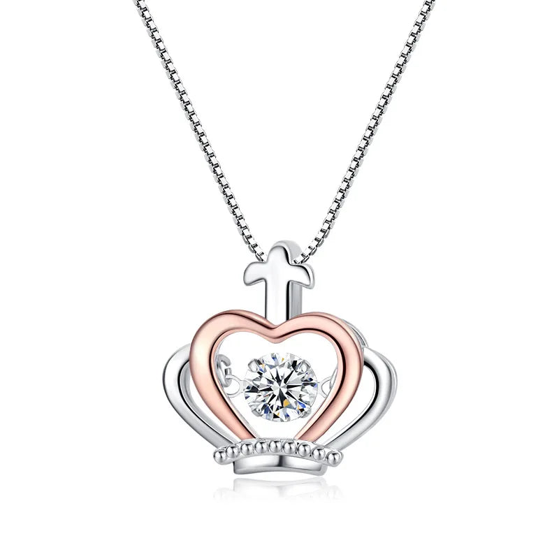 SSeeSY Wholesale Hot Sale Custom Fine Jewelry Valentines Day Gift Beating Heart Crown Pendant Fashion Mothers Day Necklace