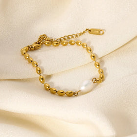 Trending Products 2025 New Arrivals Women Jewelry Anti Tarnish Gold Stainless Steel Freshwater Baroque Pearl Bracelet for Women