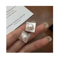 Bijoux Luxury 925 Sterling Silver Square Shape Freshwater Pearl Inlay Women Female Stud Earrings Gifts