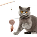 Sustainable Pet Cat Interactive Toys Teaser Wand with Feather Linen Wood Rod Mini Bell Mouse Toy Encourages Catcher Behavior