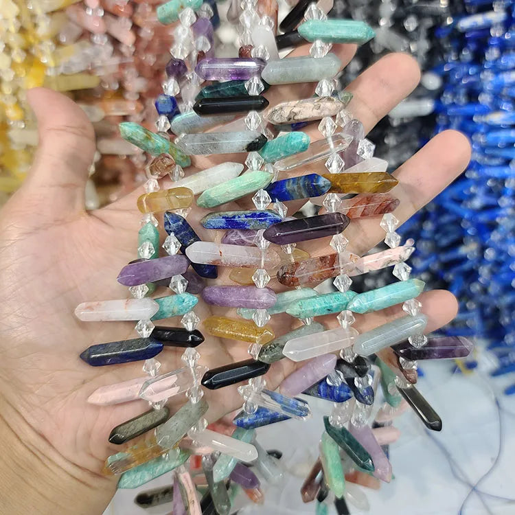 SB7184 Top Drilled Natural Quartz Semiprecious Stone Double Points Prism Beadsstone Bullet Pencil Pendant Beads