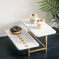 Top Selling Custom Stands Cake Nordic Rectangle White Marble Cake Stand With Gold Frame