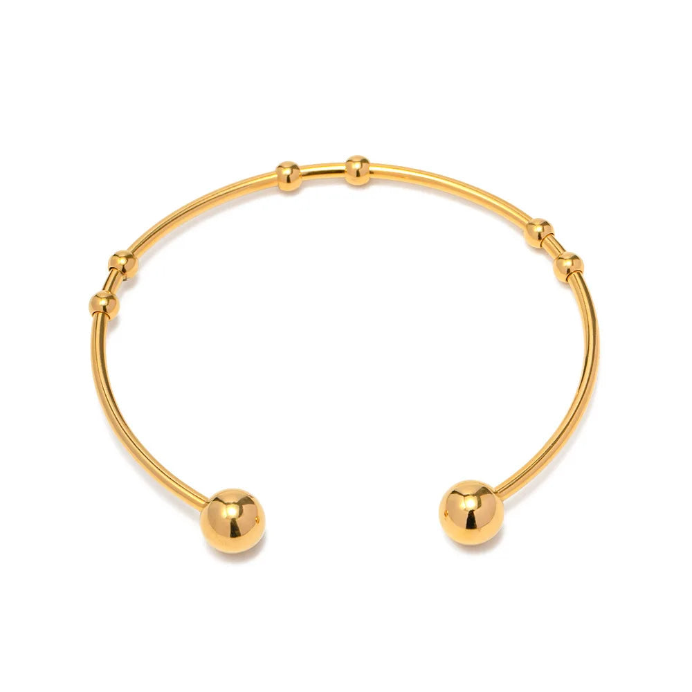 2023 New Design 18K Gold Plated Spherical Bracelet Stainless Steel Ball Beads Spherical Opening Cuff Bracelet