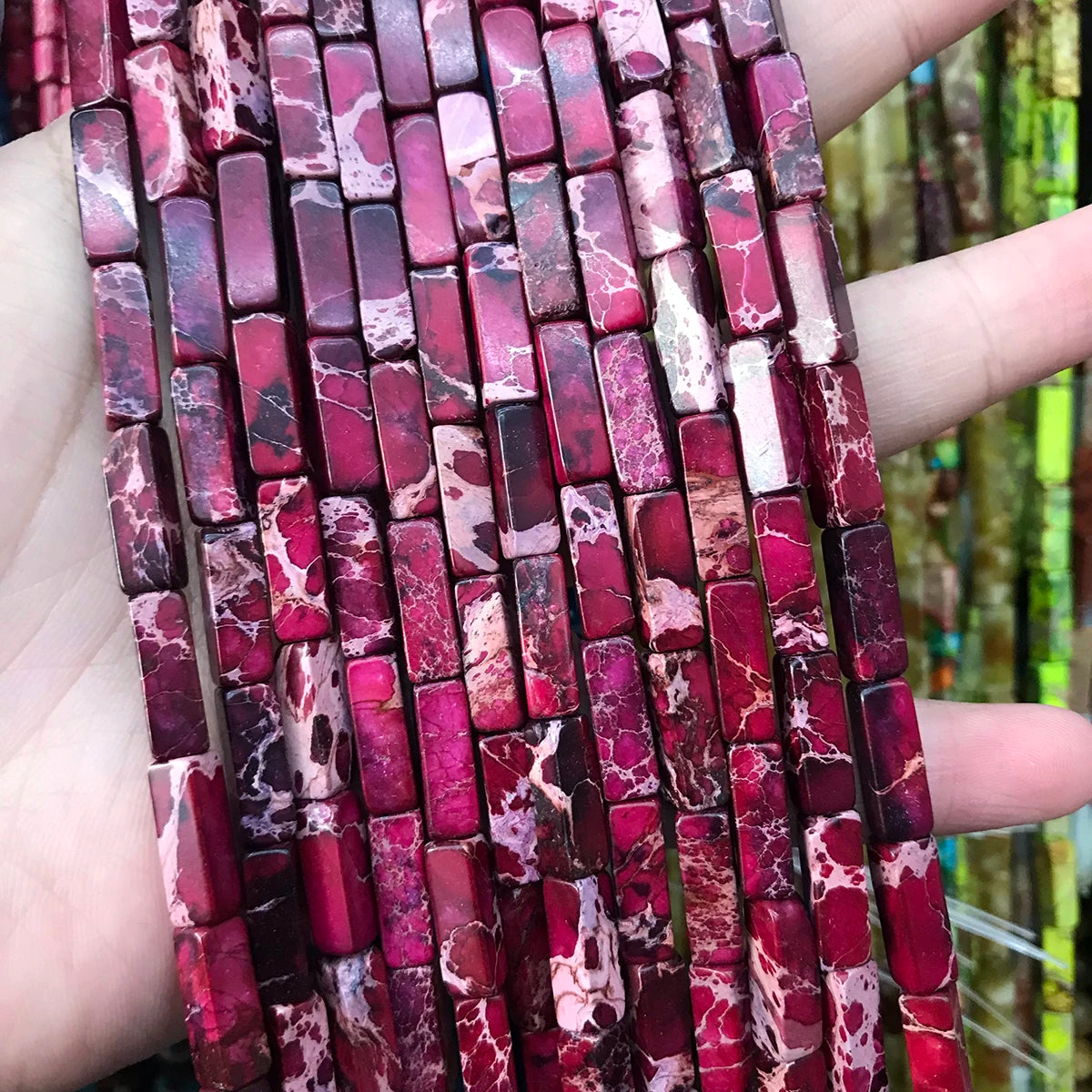 Wholesale 4*13mm Rectangle Cube of Loose Beads Natural Stone Imperial jasper Loose Beads  Beads for Jewelry Making