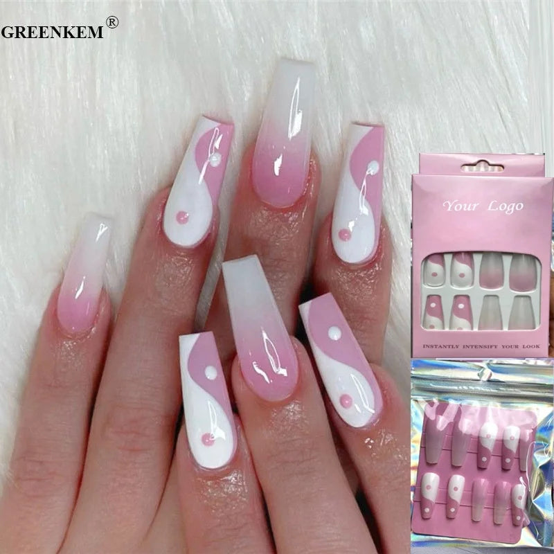 24Pcs/Set With Sticker Rainbow Ballerina Full Cover Press on Nail Art Tips Artificial Long Coffin Designed Press on Nails