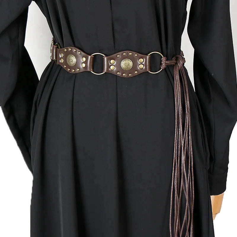 Vintage Bohemian Skirt Cool Belt for Women Studded PU with Durable Alloy Buckle
