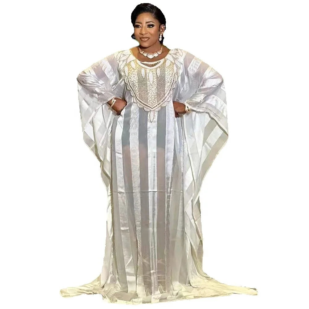 Morden Style Womens Two Piece Sets Chiffon African Print Dresses Rhinestone African Dresses Women
