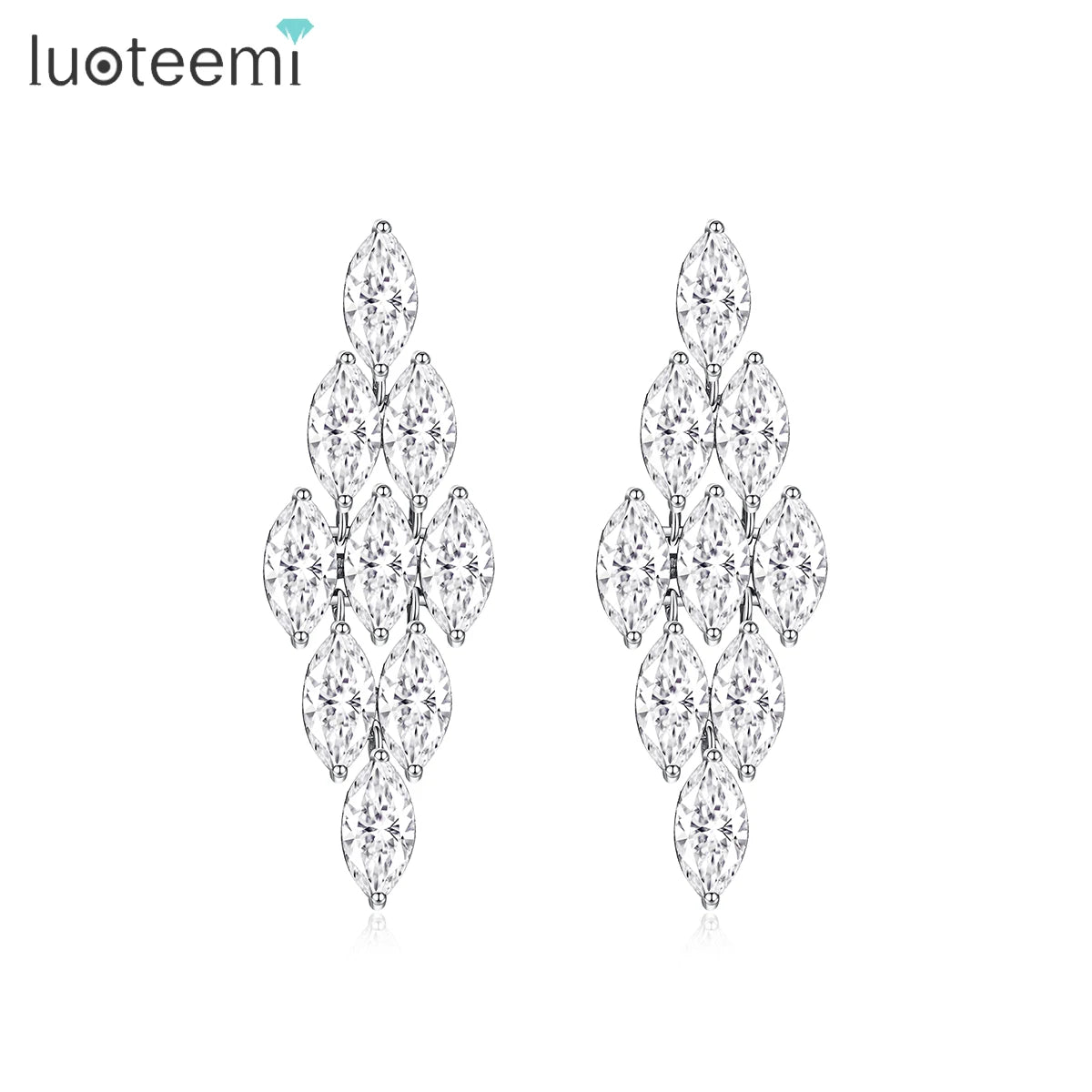LUOTEEMI Brand Big Size Lady Clear CZ Diamond Luxury Latest Fashion Earrings Big Wedding Jewelry