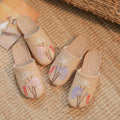 Men's and Women's Wooden Floor for Slippers with Anti-Slip Embroidery Four Seasons Linen Cotton Fabric Lining-for Winter