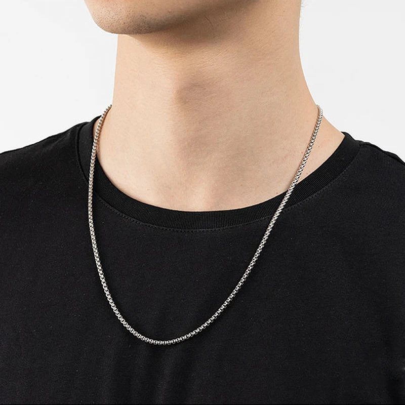 2mm*60cm Stainless Steel Square Pearl Necklace Chain for Men Women Chokers Jewelry Making Fit Necklace Pendant Glass Locket Gift