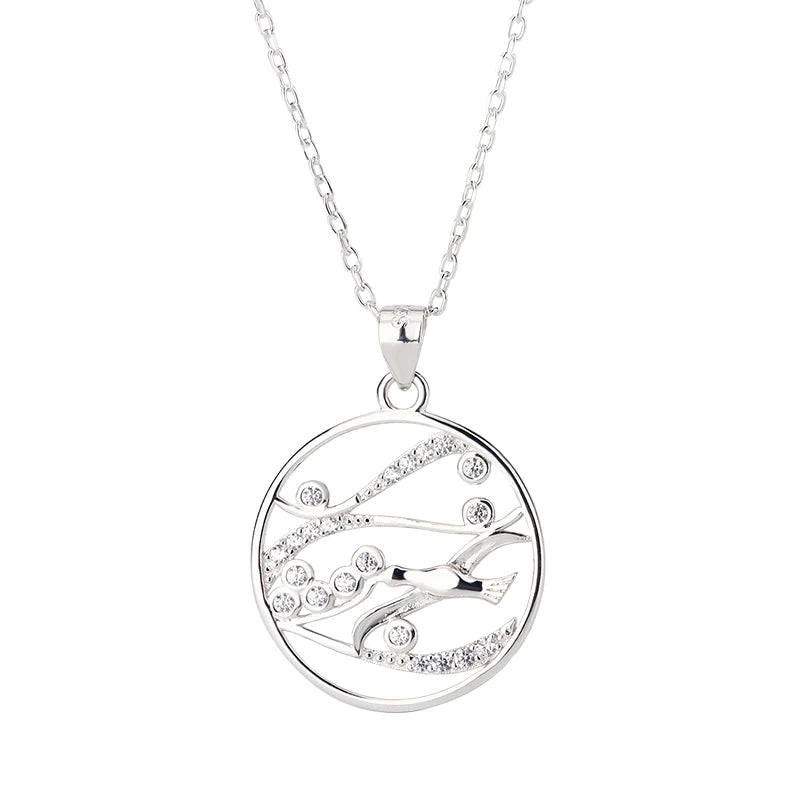 New Arrival 925 Sterling Silver Hummingbird Necklace for Women Zircon Rhodium Plating Heart-Shaped Link Chain Cute Fashion Style