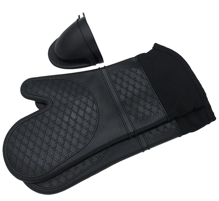 Wholesale Printed Double Layer Heat Resistant Non-Slip Silicone Cotton Oven Mitts Dishwasher Safe Design for Kitchen Microwave