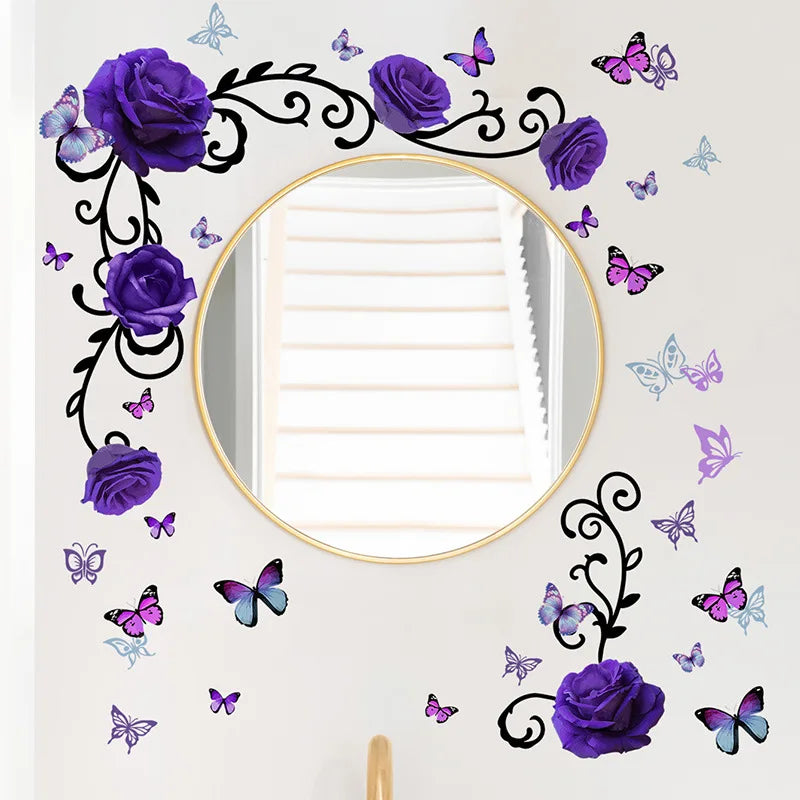 Cartoon Iron Art Bird Cage Wall Sticker Bird Cage butterfly Flower Decals Living Room Decorative Wallpaper
