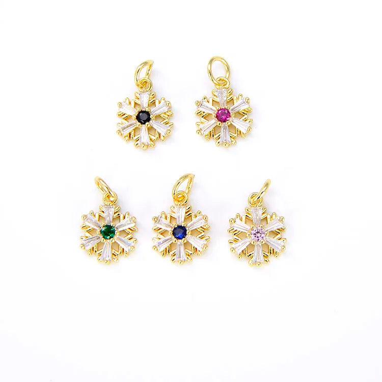 CZ8221 Beatiful Mini Jewelry Supplies Gold Plated CZ Micro Pave Snowflake CharmsTiny Small CZ Diamond Snowflake Charms Pendants