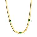 Women's Fashion Jewelry Wholesale 304 Stainless Steel Necklace PVD 18K Gold Flat Snake Chain Pave Green Zircon Necklace