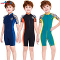 Front Chest Zip One-Piece Swim Brief Kids Swimwear Short Sleeve Surf Swimsuit Boy Diving Rash Guard Spandex/Nylon Anti-UV