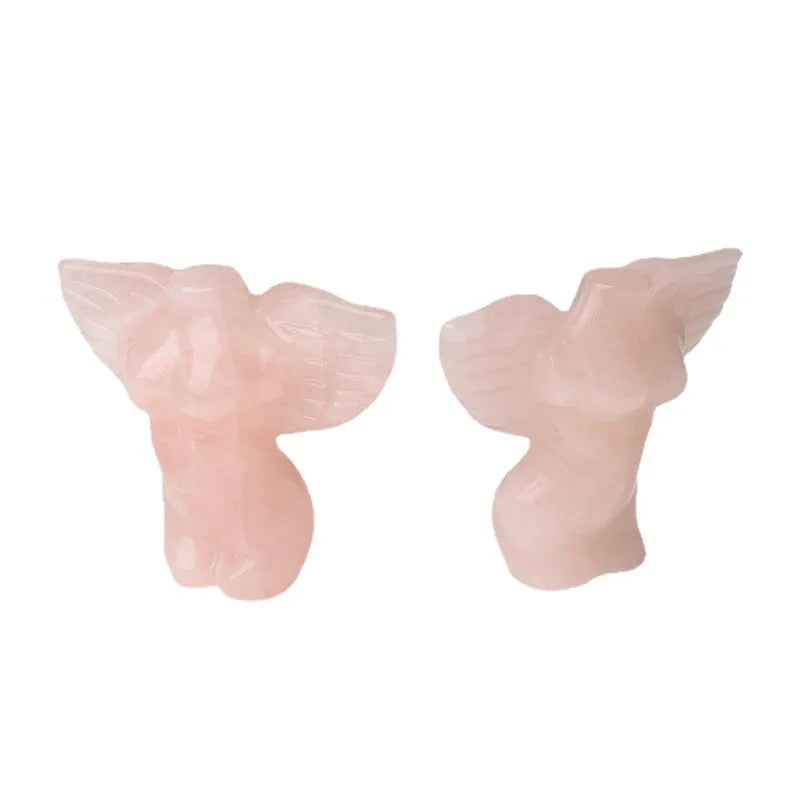 HZ Wholesale Healing Crystal Crafts Carvings Natural Rose Quartz Angel Wing Crystal Angel for Home decoration