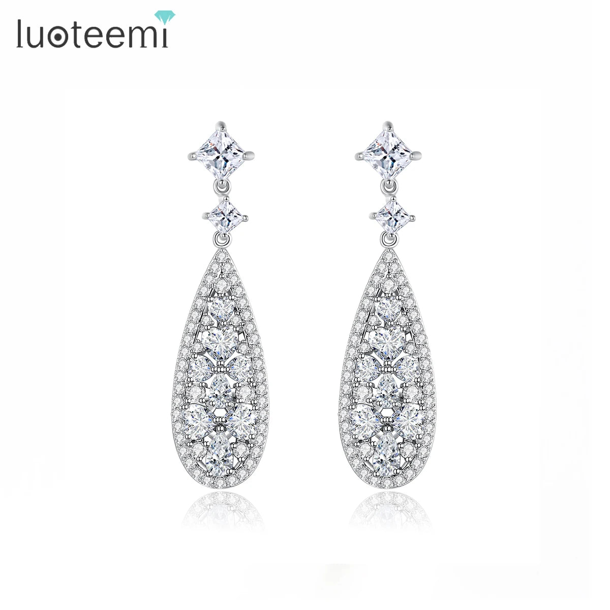 LUOTEEMI Wholesale New Arrival Luxury Wedding Dinner Party Jewelry 3A Cubic Zirconia Cluster Dangle Earring