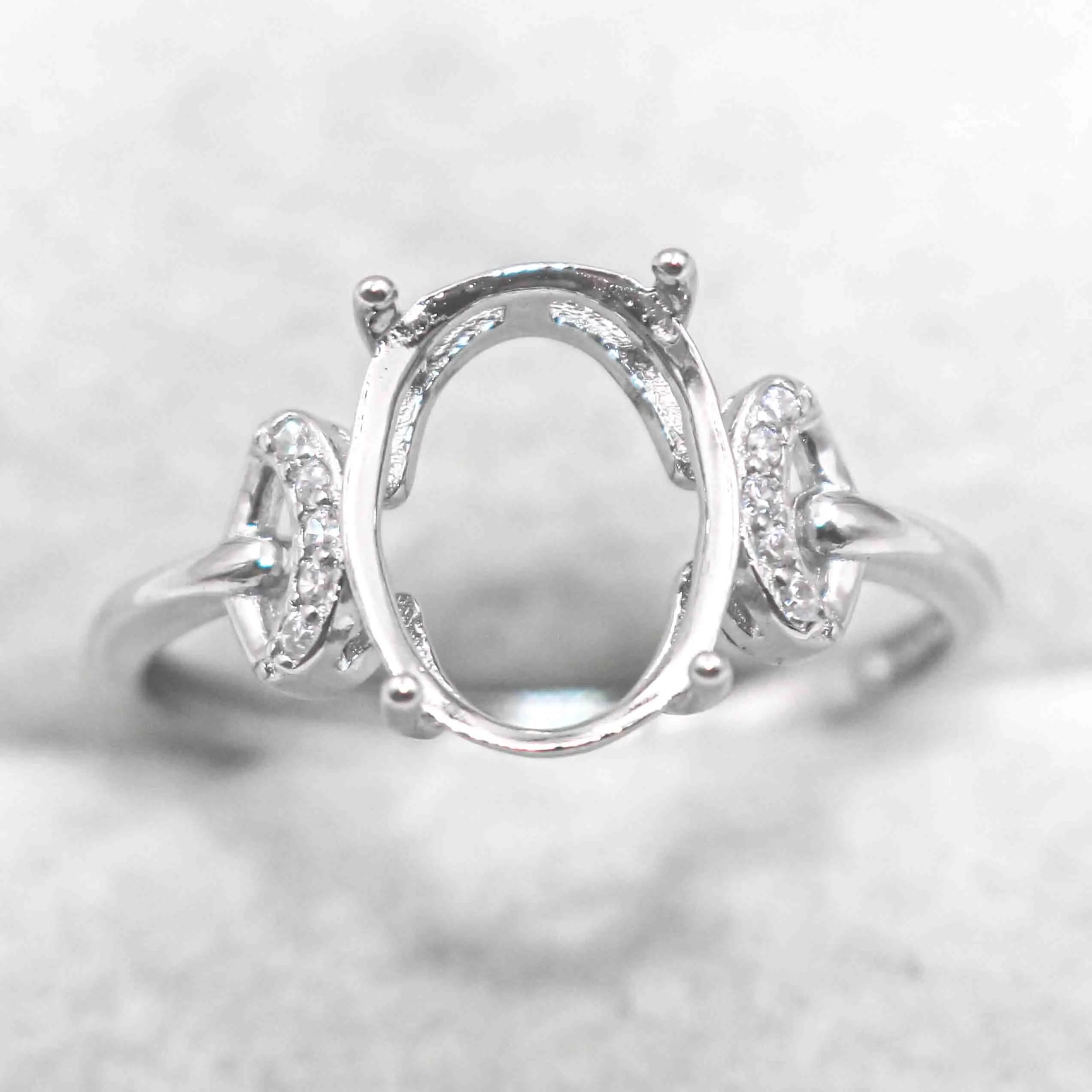 Sterling Silver 8*11mm Semi Mount Ring Empty Frame Blank Support Setting S925 Base Holder Without Center Stone for DIY Inlay