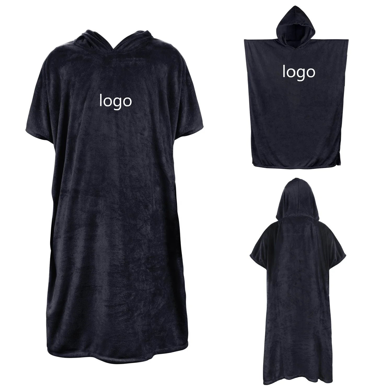 Wholesale Quick Dry Black Color Microfiber Adult Hooded Changing Robe Beach Surf Poncho Towel for Men and Women  Beach Towel