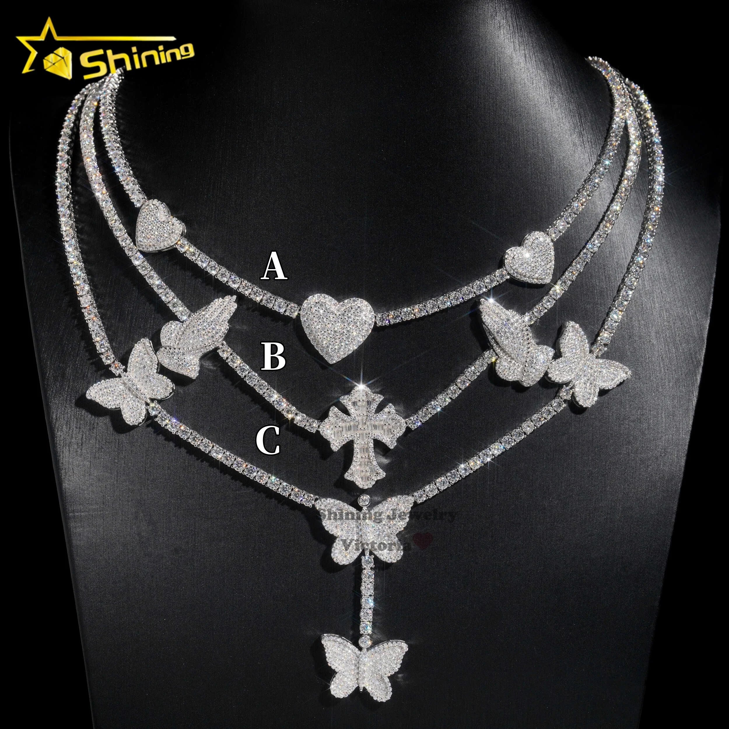 Fine Jewelry Collection 3mm White Gold Plated 925 Sterling Silver Custom Vvs Moissanite Diamond Iced Out Tennis Necklace Pendant