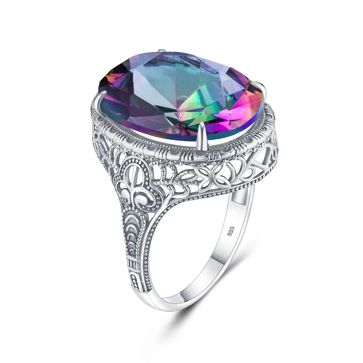Vintage Style 925 Sterling Silver Cocktail Ring Woman Mother's Day Christmas Friendship Gift Colored Topaz Gemstone Ring