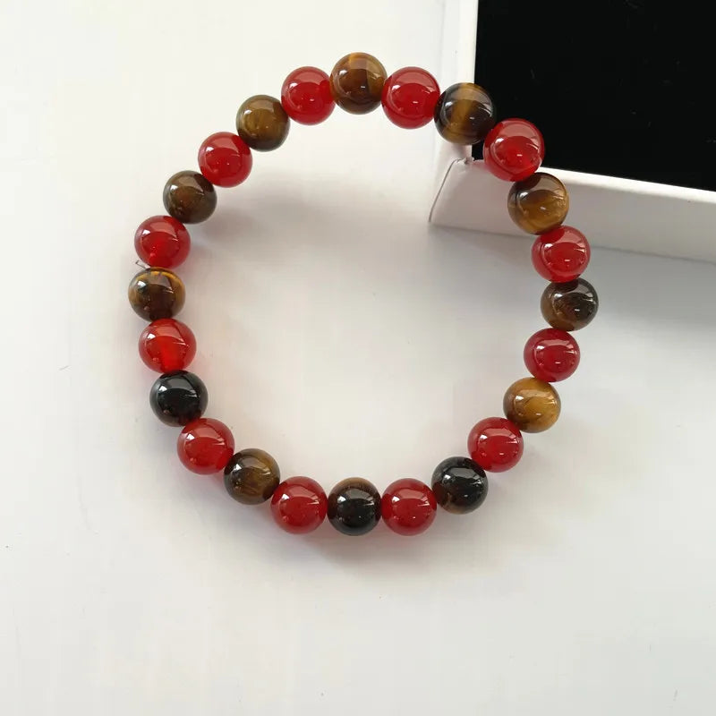 8mm Natural Gemstone Beads Tiger Eye Bracelet Healing Crystal Elastic Red Agate Yoga Bracelet for Men and Women