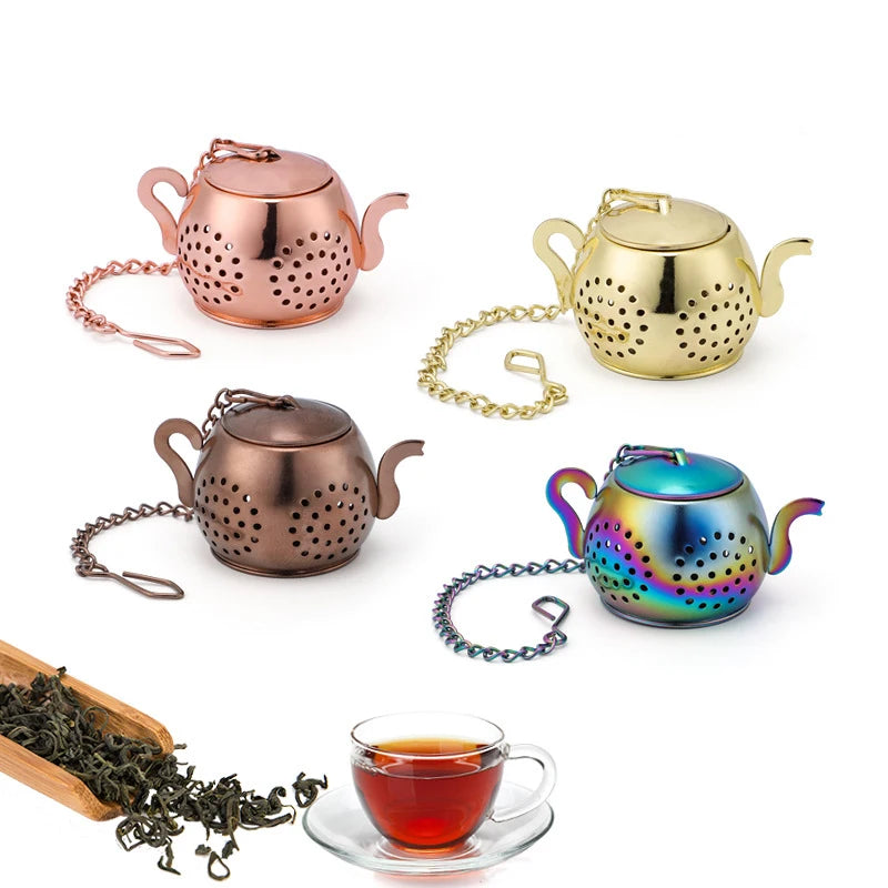 Kitchen Business Office Stainless Steel Tea Pot Strainers Mesh Filters Tea Strainer Dish Plate Base Tea Infuser with Chains