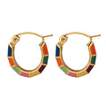 Jewelry Colorful Enamel Bohemian U Shaped Huggie Earrings Gold Plated Stainless Steel for Ladies Trendy Opp Bag Women's CN;ZHE