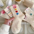 Beige Series Cute Rabbit Dog Pattern Cartoon Striped Cotton Crew Socks Women College Style