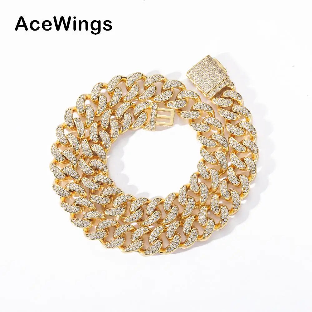 BC029 15mm 16" 18" 20" 22" 24'  Iced Out Bling Bling Brass Cuban Link Chain Hip Hop Micro Pave Chain Necklace Jewelry for Men