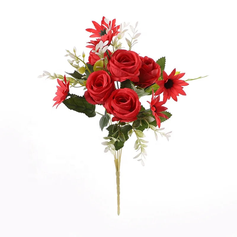 Mini Stem Silk Roses Bushes Artificial Flowers Rose bunch for Wedding Table Centerpiece