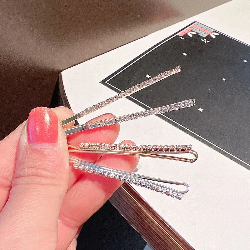 Simple Design Bling Sparkle Hair Clip Holder Silver Golden Hairpins Rhinestone Straight Flat Bobby Pin U Shaped Hair Pins