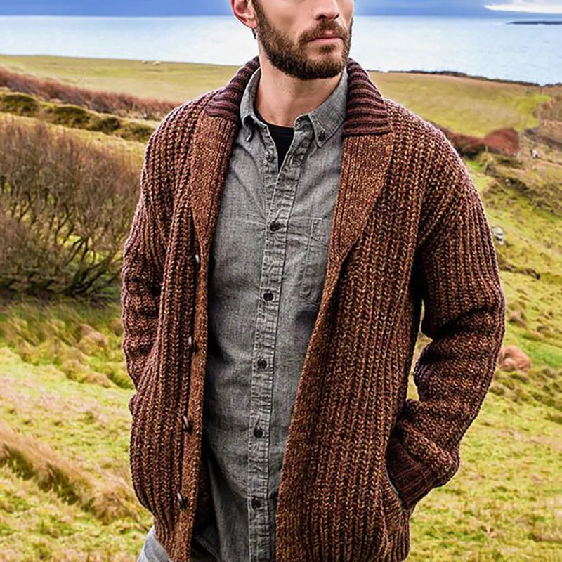 Caisi Wholesale Men's Wool Blended Shawl Collar Men Cardigan Sweater Button Down Coats Knitwear With Pockets