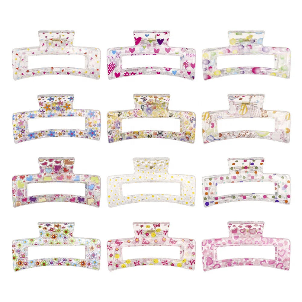 Wholesale Bulk 8.5cm Big square 2024 Hair Clamp Claws Clips Sublimation Leopard butterfly Heart Flower Transparent Hair Claw