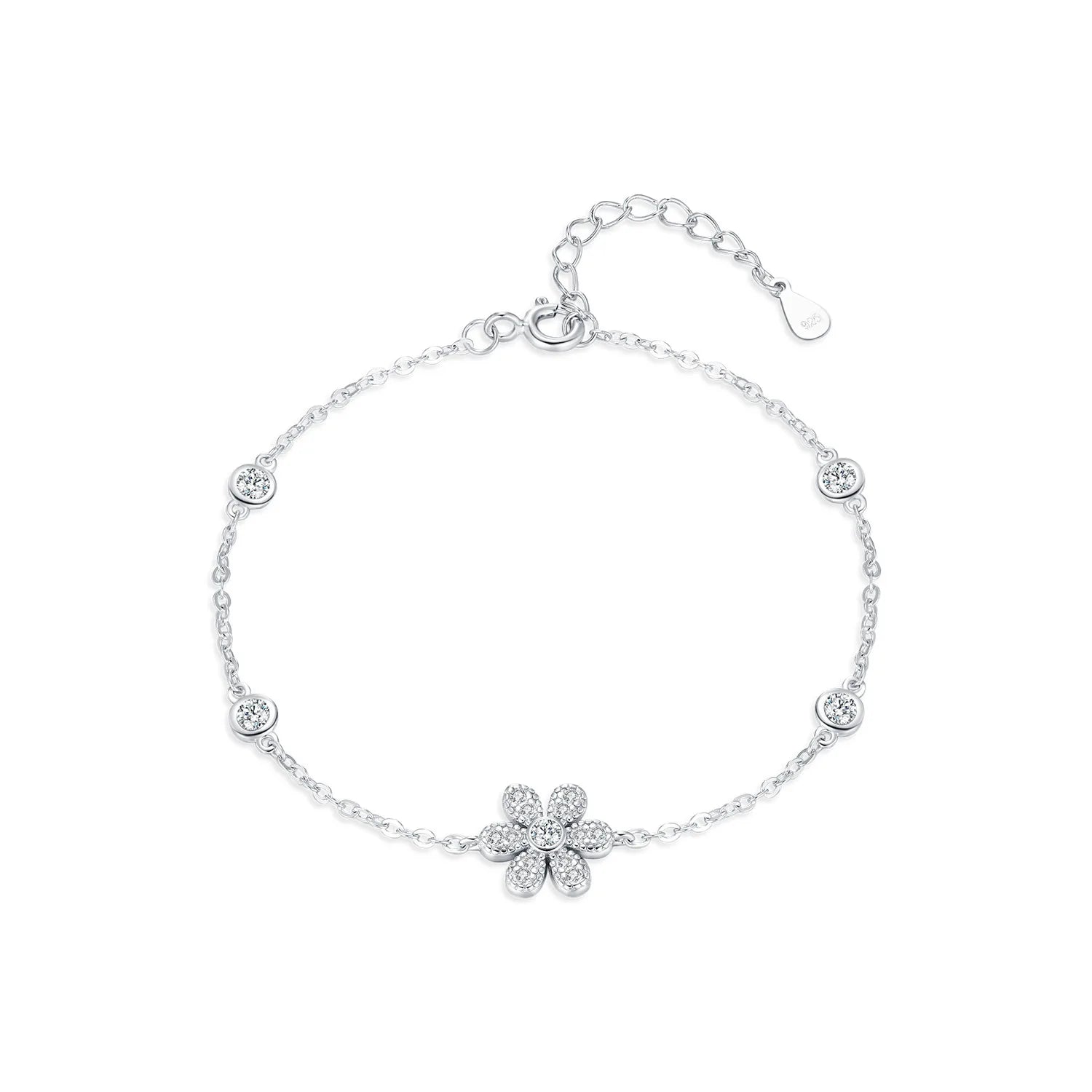 Delicate Flower Chain Bracelet 925 Sterling Silver Shiny CZ Daisy Wrist Bracelet for Women Birthday Jewelry Gift