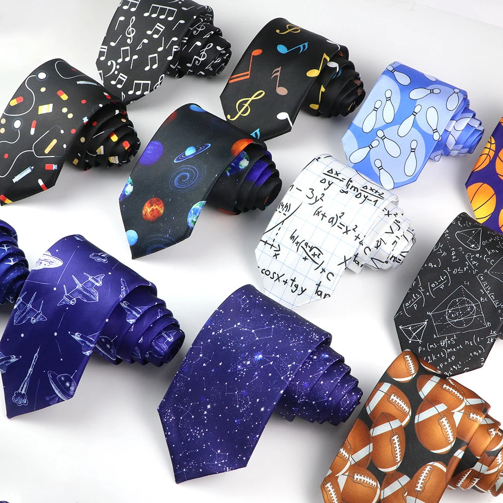 SSoft Printed Tie Airplane Planet Mathematics Music Football Fun Tie School Daily Party Work Tie Accessories