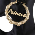 Hot Sale 9cm Round Custom Letter Princess Bamboo Hoop Earrings Wholesale Bamboo Earring for Women Statement Jewelry