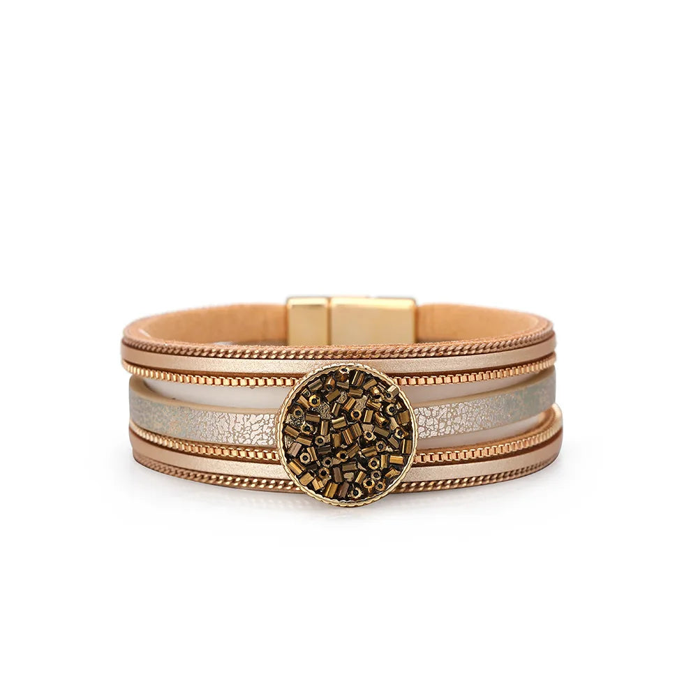 DHJ00121 Wholesale Fashion Magnetic Buckle Bracelet Women's Multi Layer Leather Bracelet Exaggerated Bracelet Jewelry