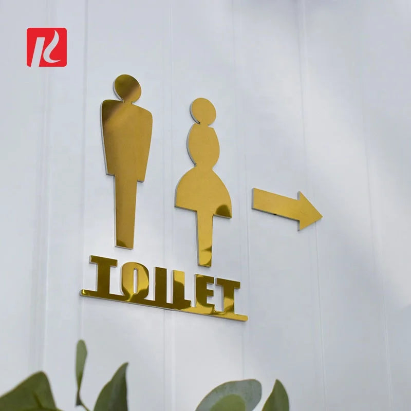 Kexian Custom Non Luminous Mirror Gold Silver Stainless Steel Restroom Door Plates Toilet Washroom Door Signs WC Sticker