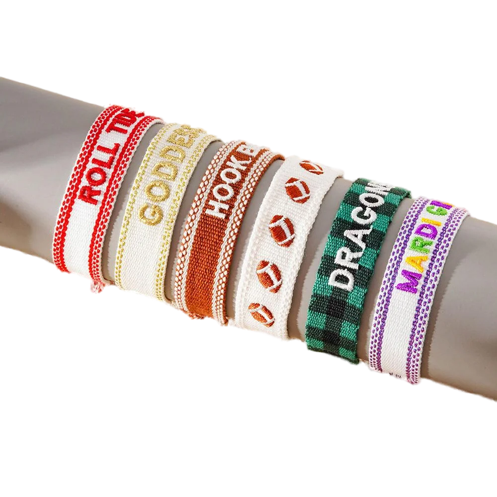 Custom logo Gift Name Letters Handmade Braided Tassel Adjustable 3d Texts Charm Fabric Friendship Woven Embroidery Bracelet