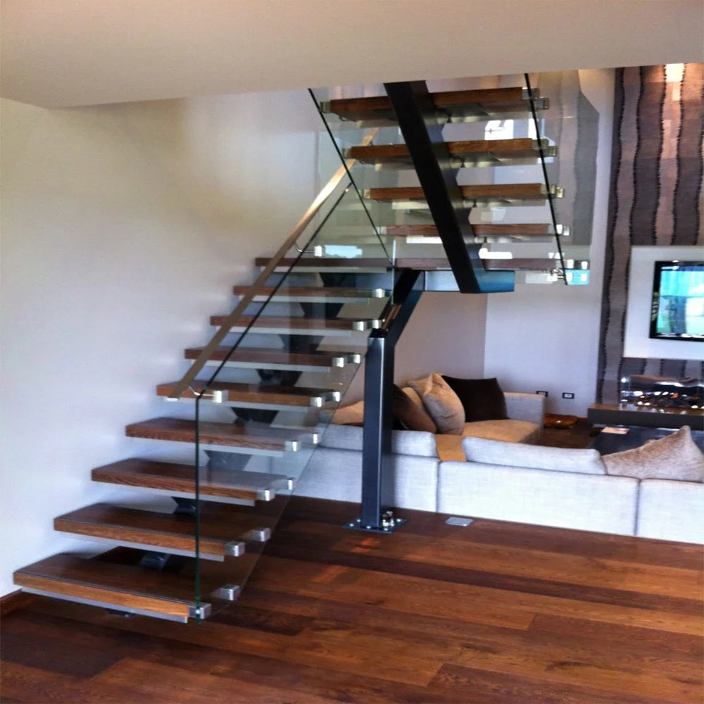 YL METAL Outdoor Steel Stairs Solid Wood Box Tread Wooden Staircase
