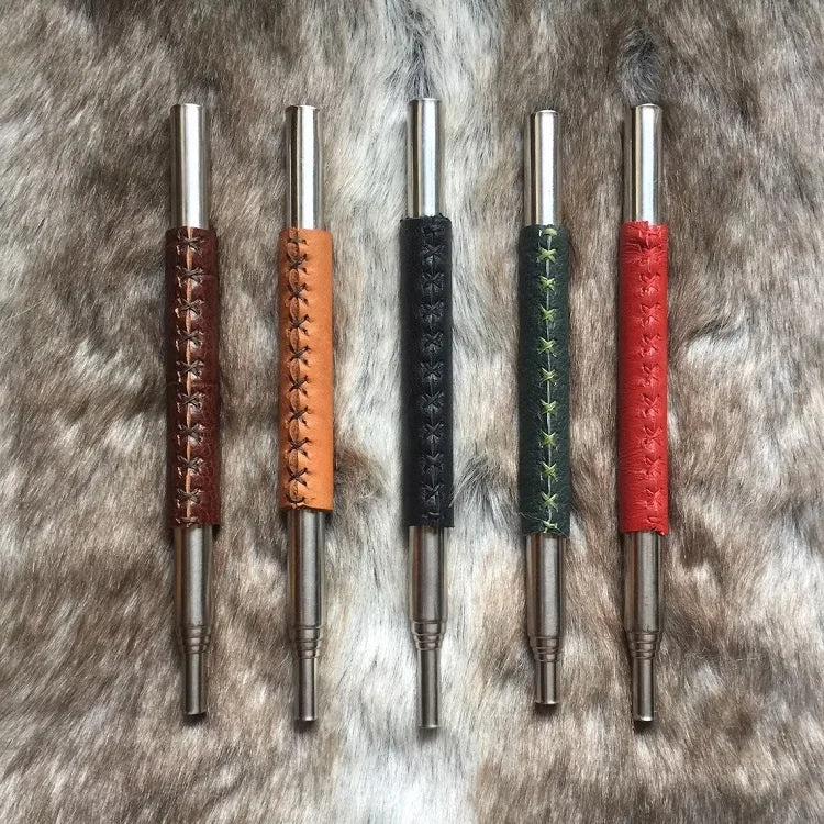 High Quality Hot Sell Portable Leather Cover Stainless Steel Pocket Bellow Bushcraft Camping Fire Stick Bellowing Tool