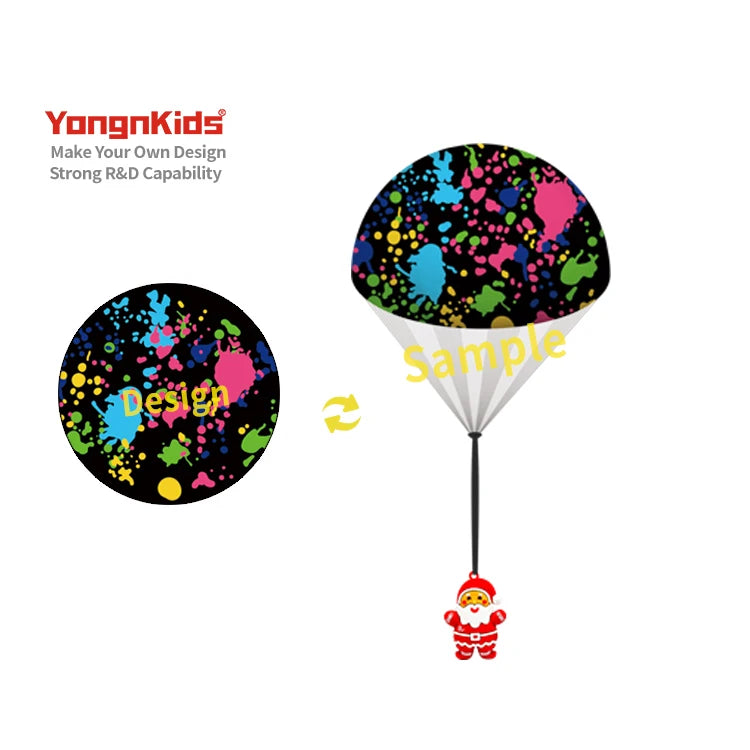 Custom Children Flying Toys Sky Diving Outdoor Beach Toy Game Hand Throwing Colorful Small Cute Mini Parachute Toys for Kids