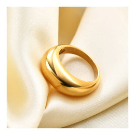 ERESI Waterproof 18K Gold Plated Smooth Waterproof Arc Shape Bold Ring Punk Jewelry Stainless Steel Chunky Finger Ring